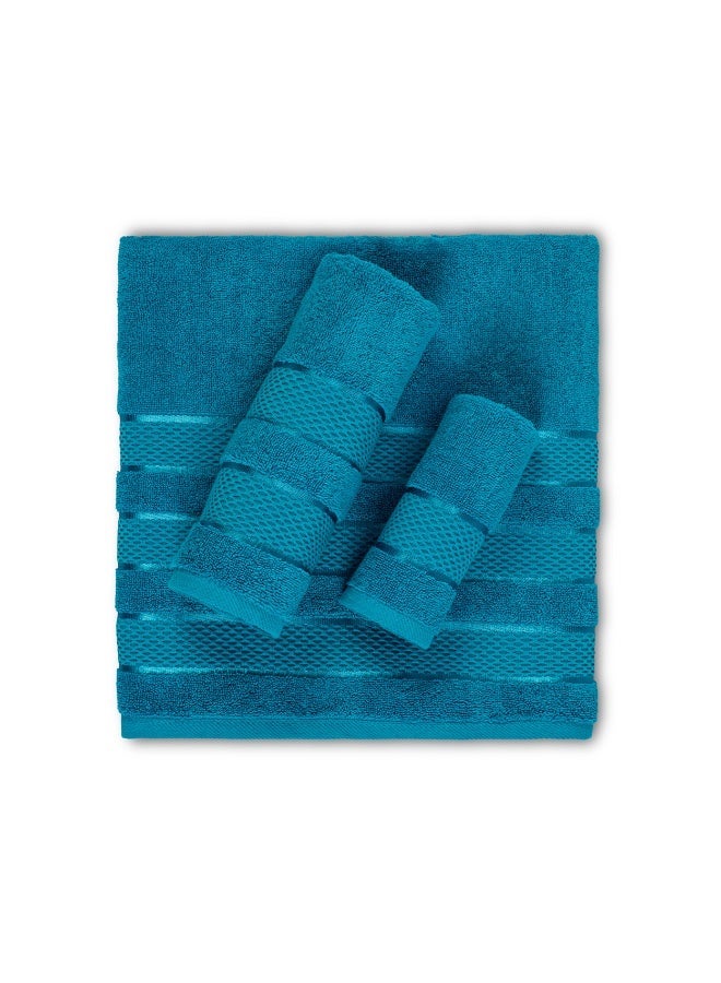 سافي بلس طقم مناشف مكون من 3 قطع فائقة النعومة والامتصاص بجودة فندقية فاخرة 100% قطن ممشط، منشفة حمام واحدة، منشفة يد واحدة، منشفة واحدة - أزرق محيطي - Image 2